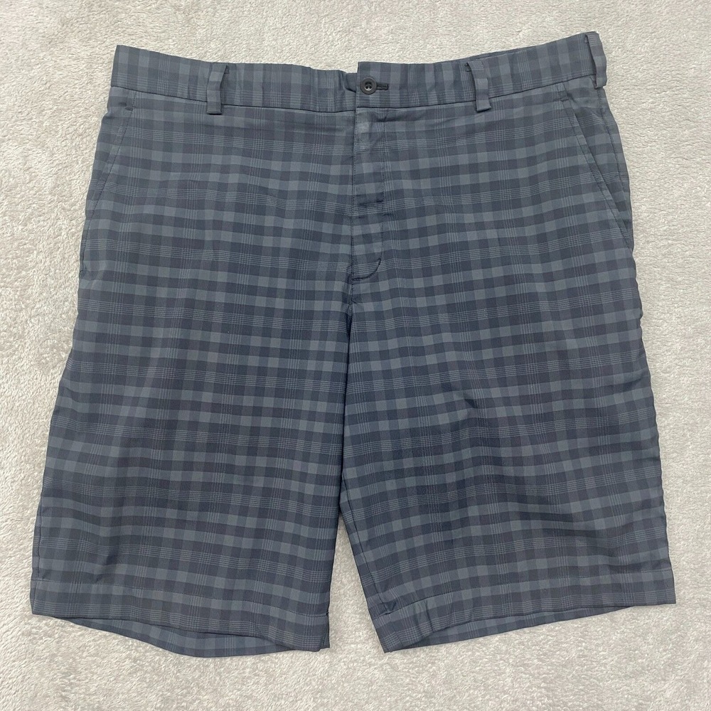 Nike Golf Shorts Mens 36 Gray Plaid Dri Fit Performance Stretch Flat Front